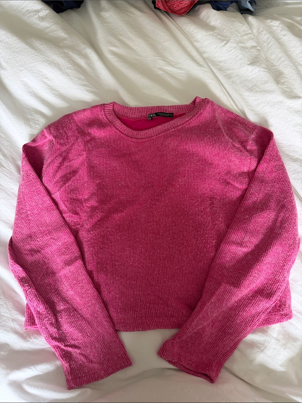 Zara Women's Hot Pink Crewneck Crop Sweater